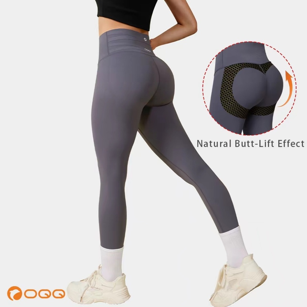 OQQ Women's Gray Leggings with Natural Butt-Lift Effect